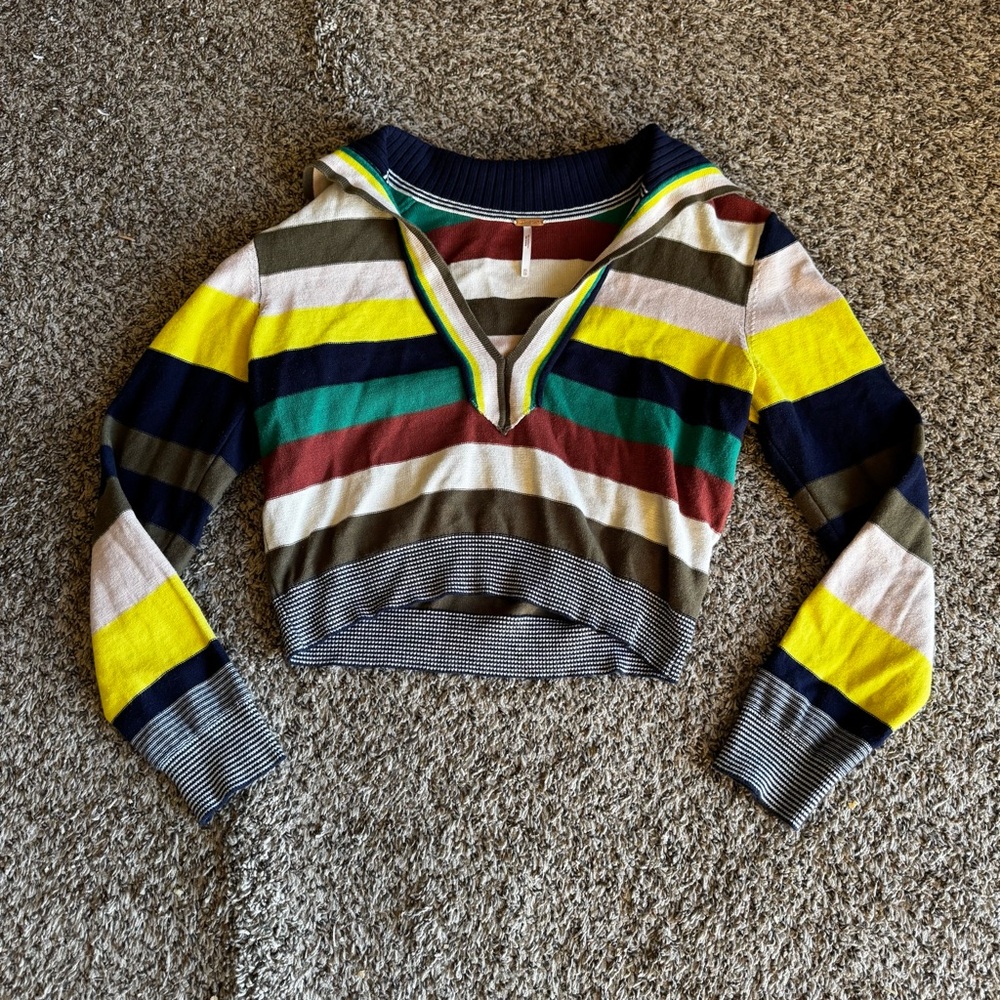 Free People Women’s‎ XS Y2K Retro Striped Cropped Multicolor Sweater Cotton